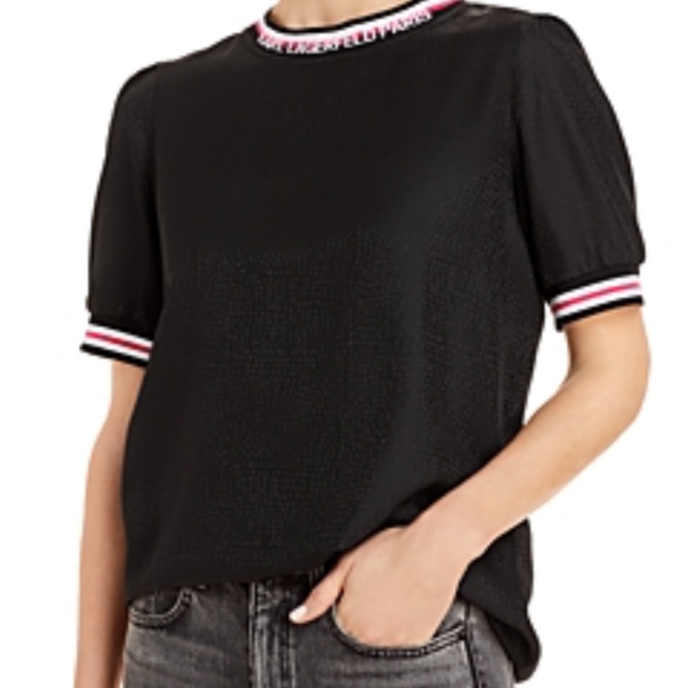 Textured Logo Trim Ringer Tee In Black